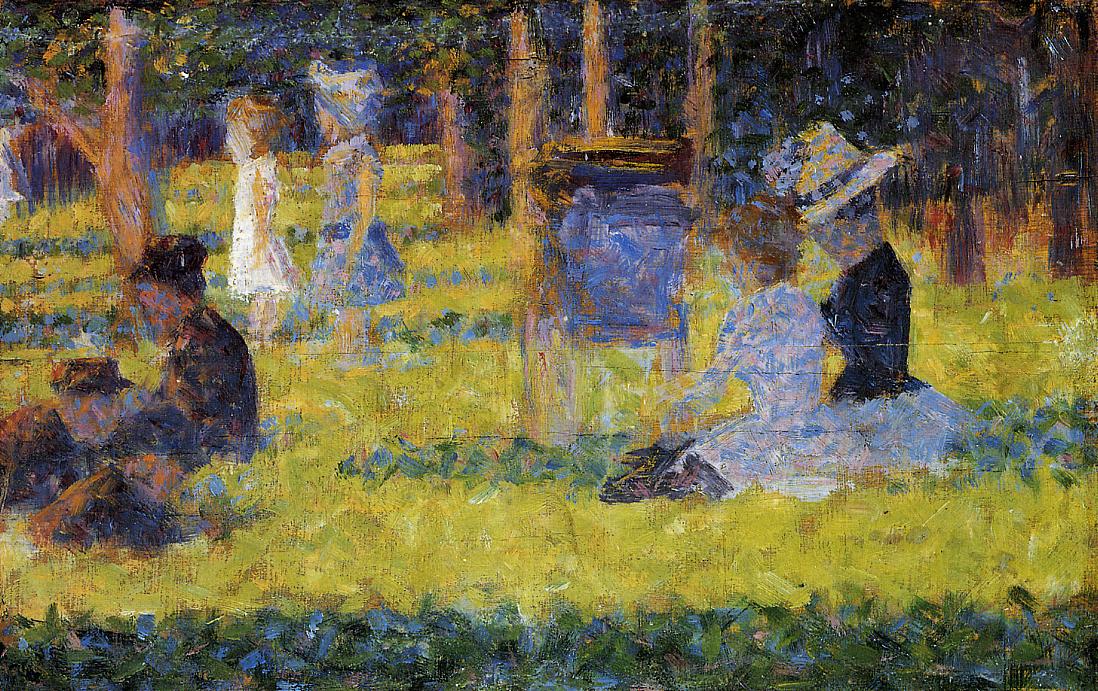 A detailed look at the figures in La Grande Jatte, showcasing Seurat's technique.